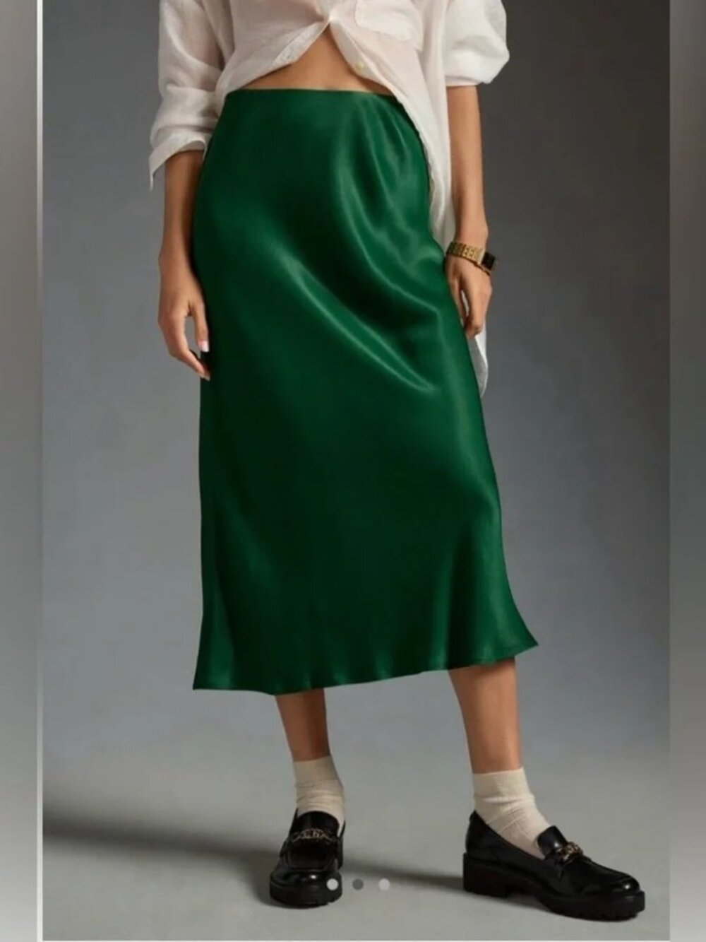 Anthropologie Tilda Midi Slip Skirt Green Size Medium